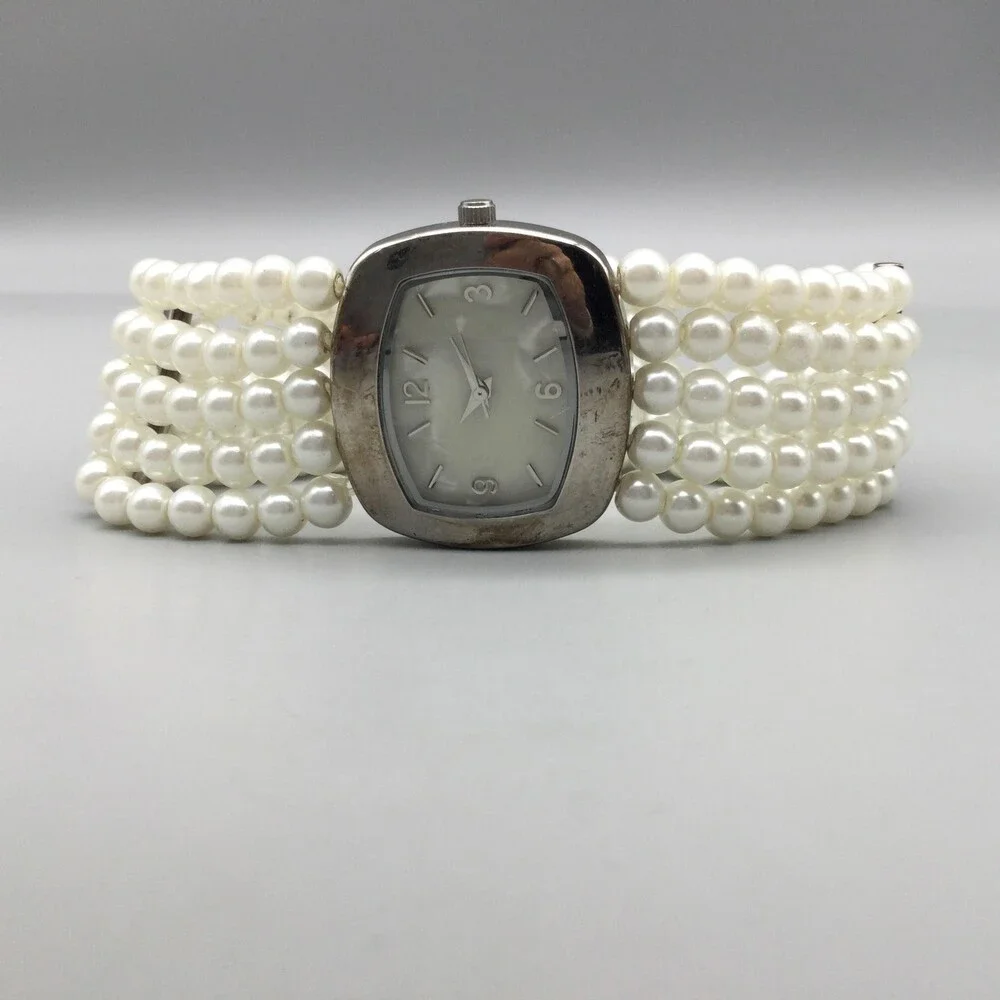 TCZ Womens Watch 31mm White MOP Dial Faux Pearl Band New Battery 7.25